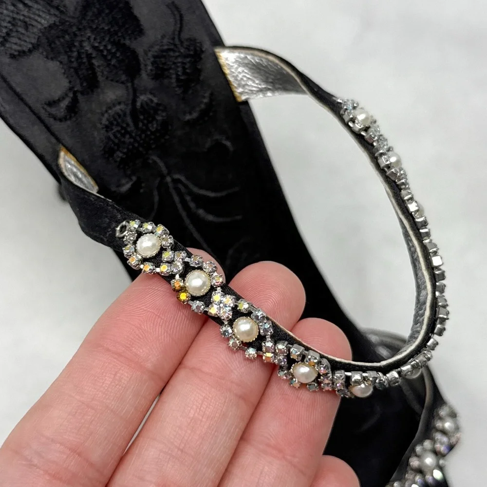 Giuseppe Zanotti Vicini Vintage Y2K Silk Satin Rhinestone Slide Mule Sandal Heel